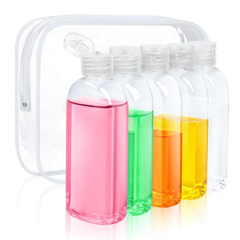 CRAFTISAN 5 Pack 3.4 oz Clear Travel Bottles Kit for Toiletries  TSA Approved Travel Size Portable Refillable Containers Leak Proof Travel Accessories Essentials Set for Shampoo Conditioner Lotion - Image 1